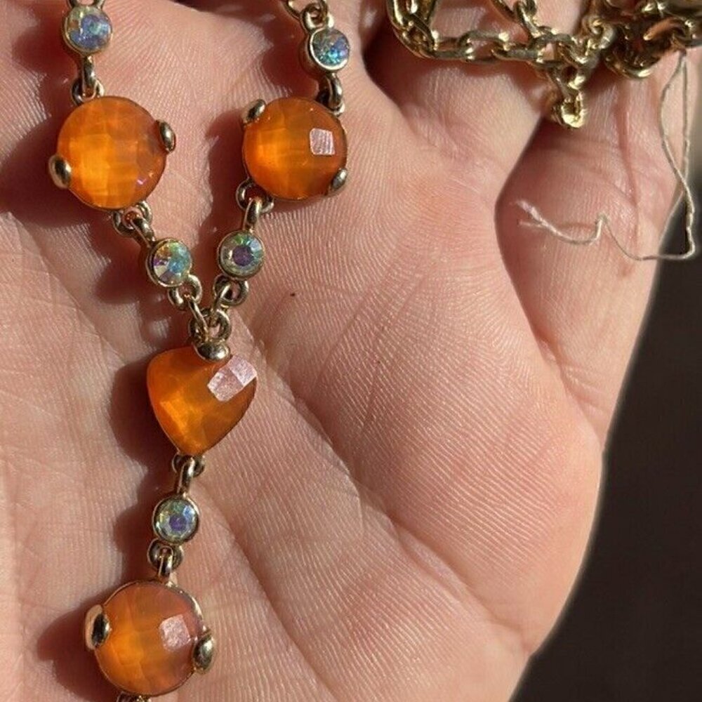 Anne Klein Vintage Elegant Orange Heart White Stones Gold Tone Necklace …